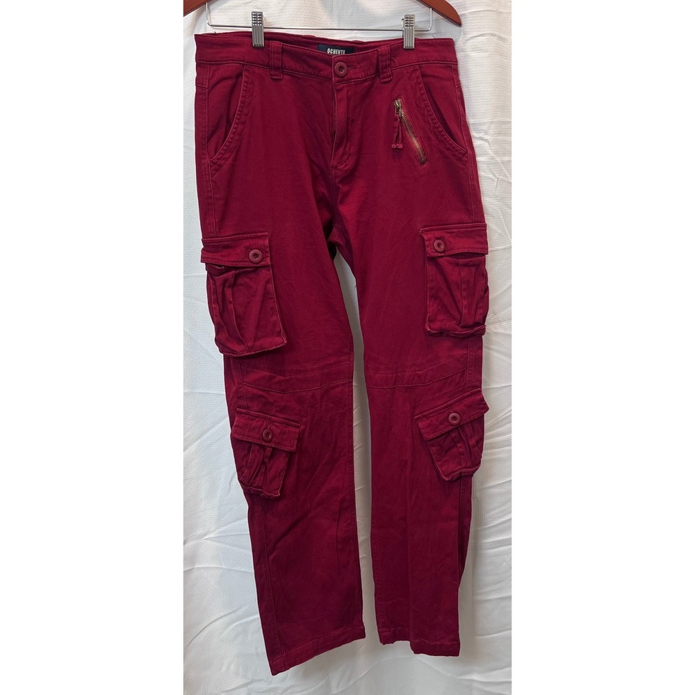 Ochenta Cargo Pants Red Multi Pocket Y2K Cotton Stretch Womens Size 12